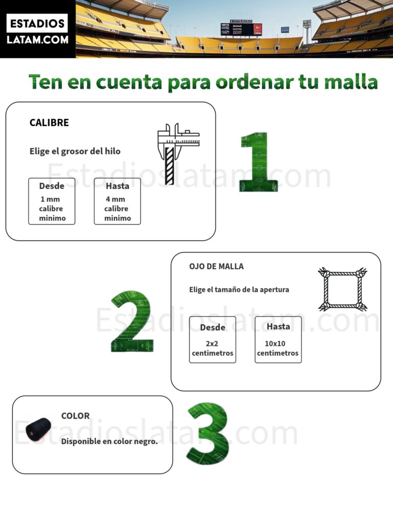 Arcos, Mallas y Tableros Electrónicos para Escenarios Deportivos 2 cerramientos para canchas de fútbol en malla de nylon alta resistencia